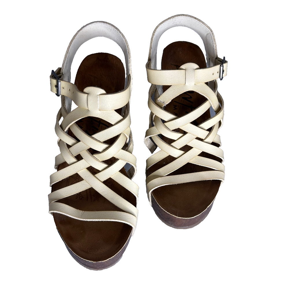 Blowfish Malibu Women's White Leather Strappy Platform Wedge Heel Sandal 8